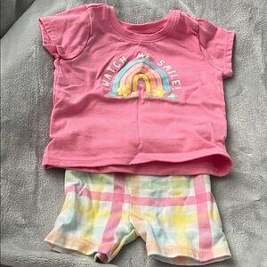 Pink Rainbow Tee with Pastel Plaid Shorts
